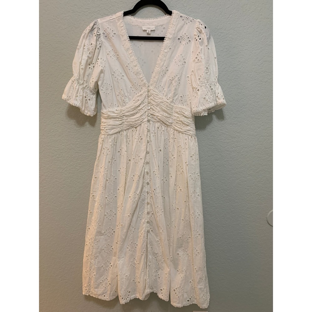 A Loves A Eyelet Dress Women M White Cottagecore Boho Midi Button Front Beach
